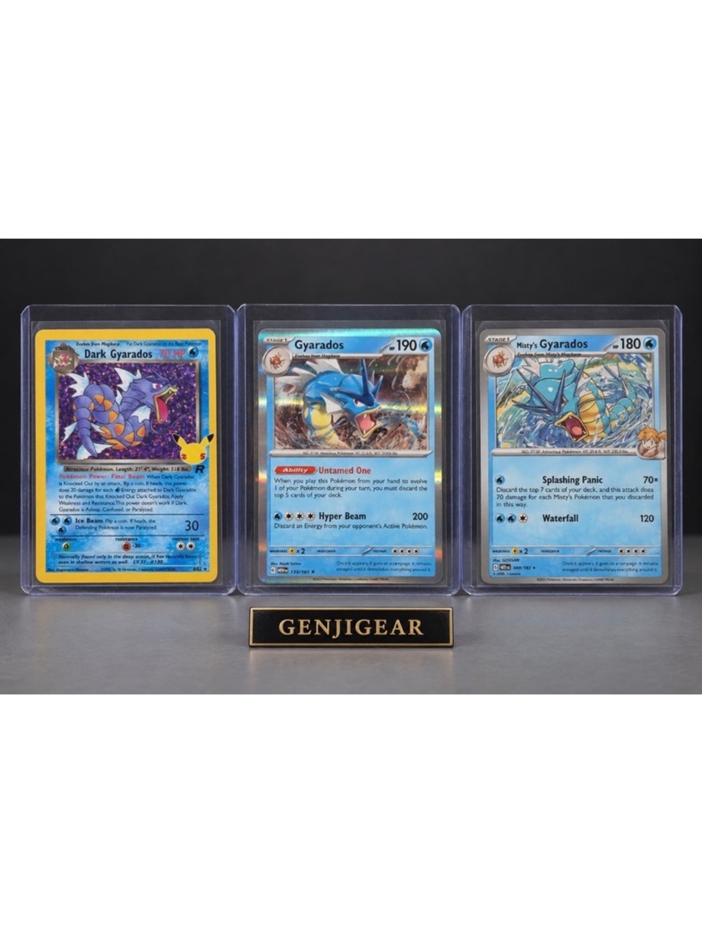Set of 3 Pokémon Trading Cards: Dark Gyarados, Gyarados, Misty's Gyarados
